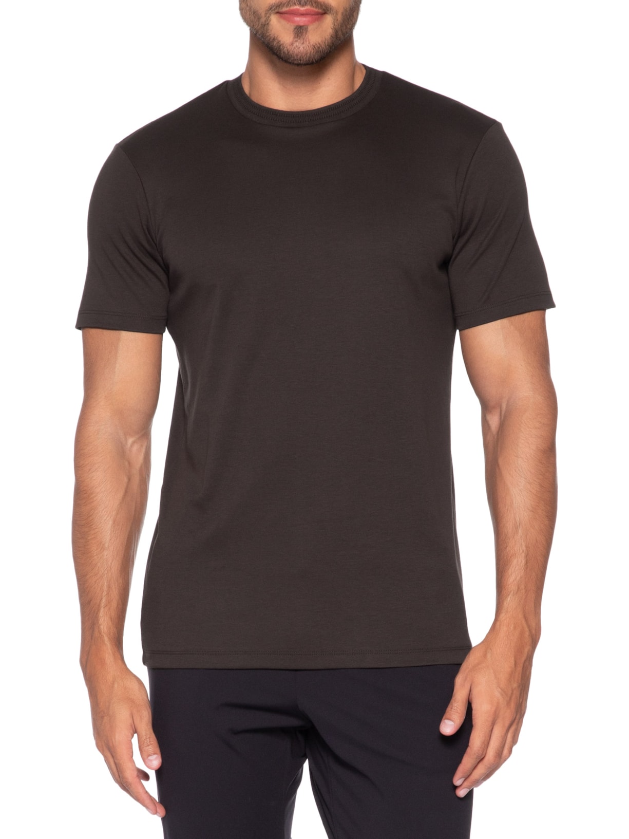 Camiseta Masculina Interlock Fio 50 Gola Marrom Ricardo Almeida