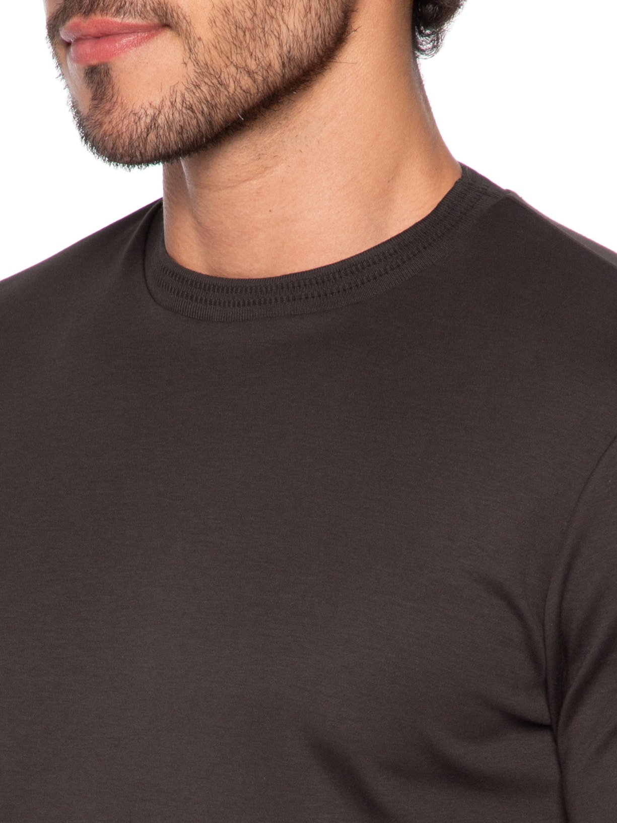 Camiseta Masculina Interlock Fio 50 Gola Marrom Ricardo Almeida