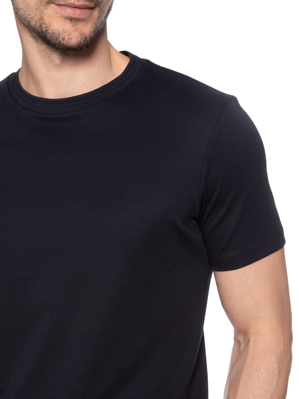 Camiseta Masculina Interlock Fio 50 Gola Trabalhada Azul Ricardo Almeida