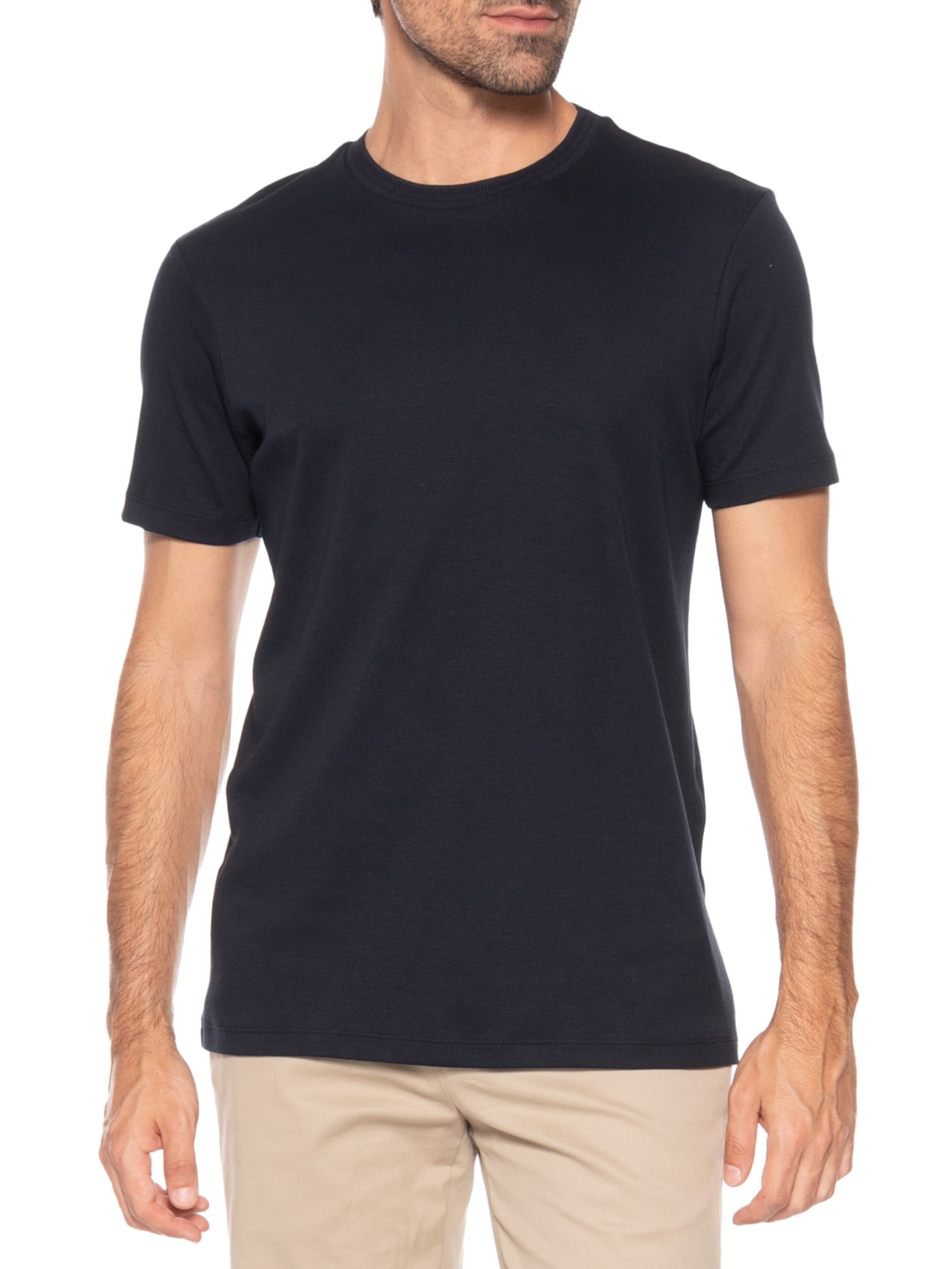 Camiseta Masculina Interlock Fio 50 Gola Trabalhada Azul Ricardo Almeida