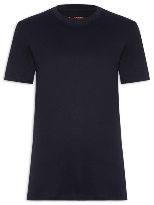Camiseta Masculina Interlock Fio 50 Gola Trabalhada - Azul