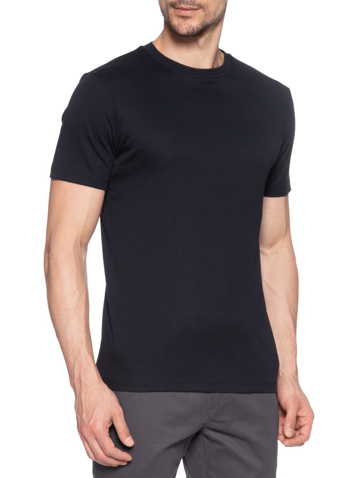 Camiseta Masculina Interlock Fio 50 Gola Trabalhada Azul Ricardo Almeida