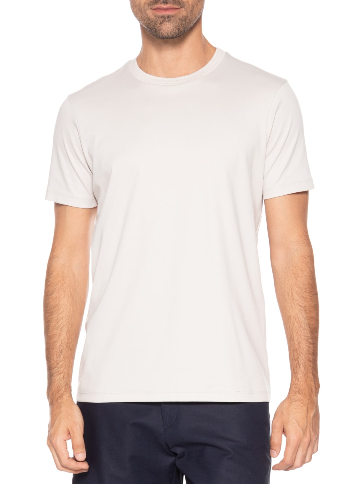 Camiseta Masculina Interlock Fio 50 Gola Trabalhada Cinza Ricardo Almeida