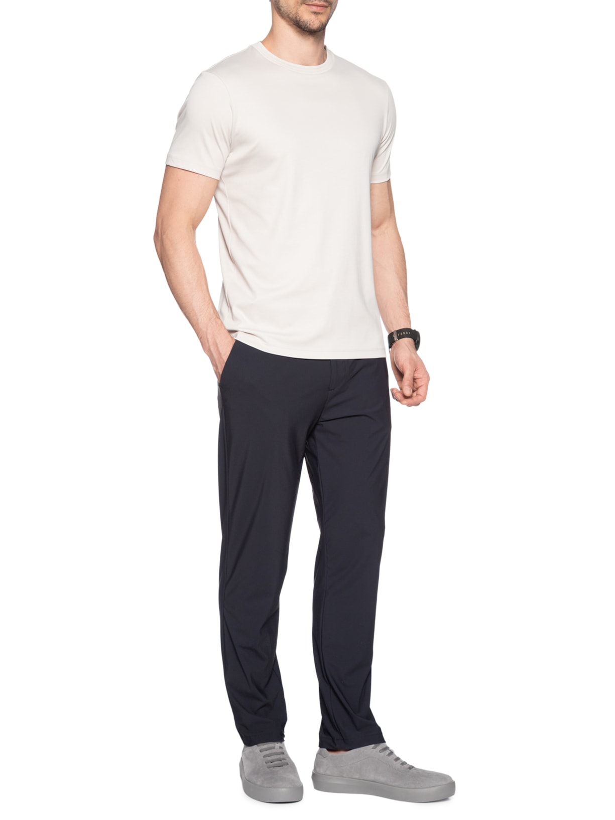 Camiseta Masculina Interlock Fio 50 Gola Trabalhada Cinza Ricardo Almeida