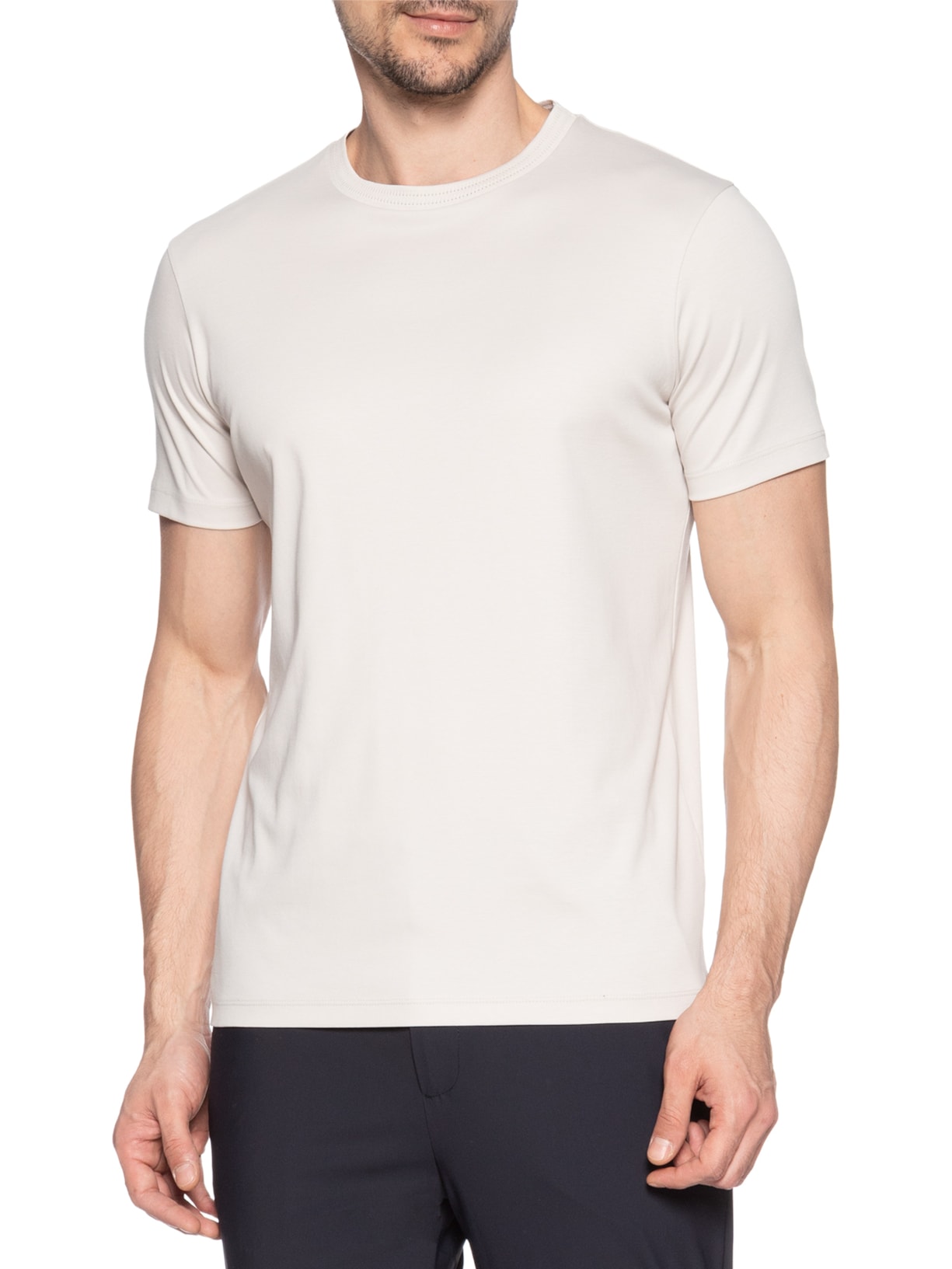 Camiseta Masculina Interlock Fio 50 Gola Trabalhada Cinza Ricardo Almeida