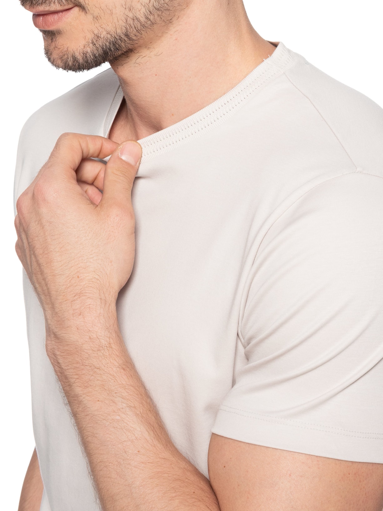 Camiseta Masculina Interlock Fio 50 Gola Trabalhada Cinza Ricardo Almeida