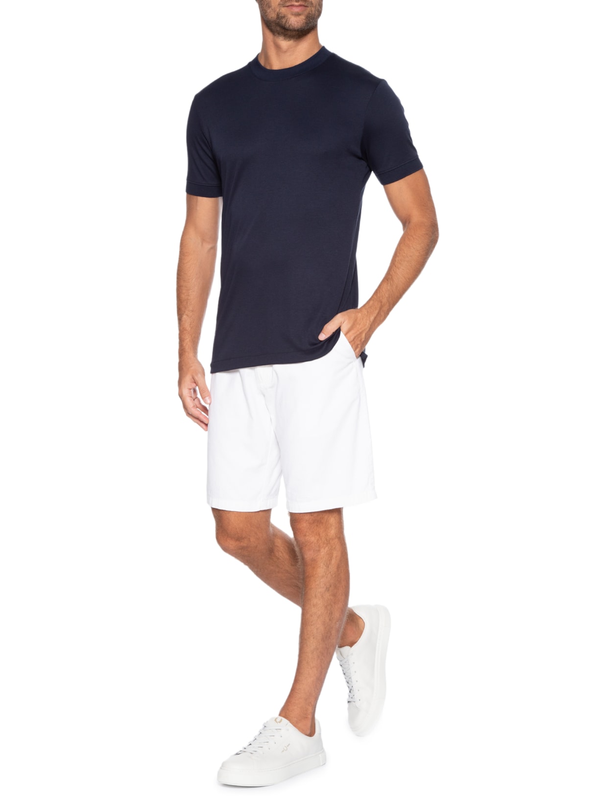 Camiseta Masculina Interlock Gola Média em Algodão Pima- Azul Ricardo Almeida