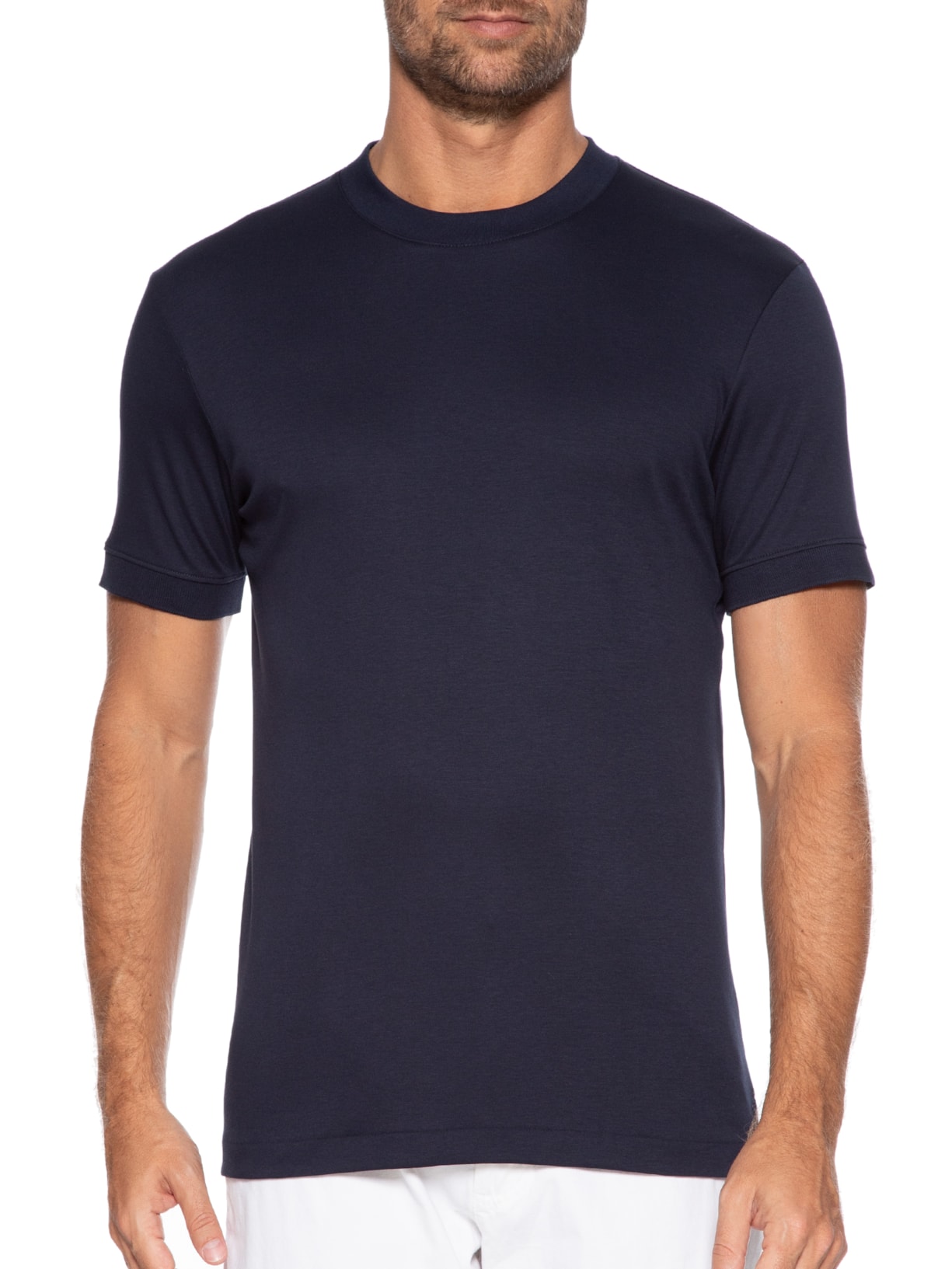 Camiseta Masculina Interlock Gola Média em Algodão Pima- Azul Ricardo Almeida