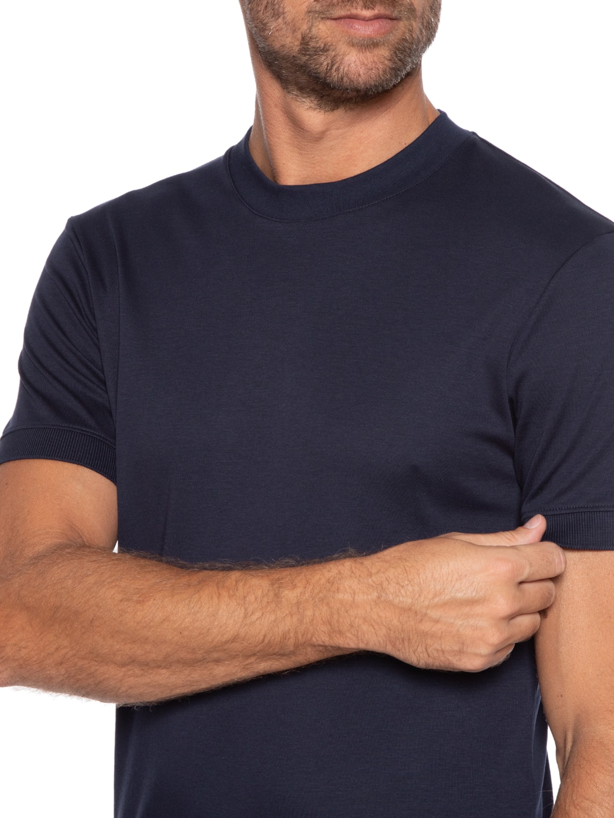 Camiseta Masculina Interlock Gola Média em Algodão Pima- Azul Ricardo Almeida