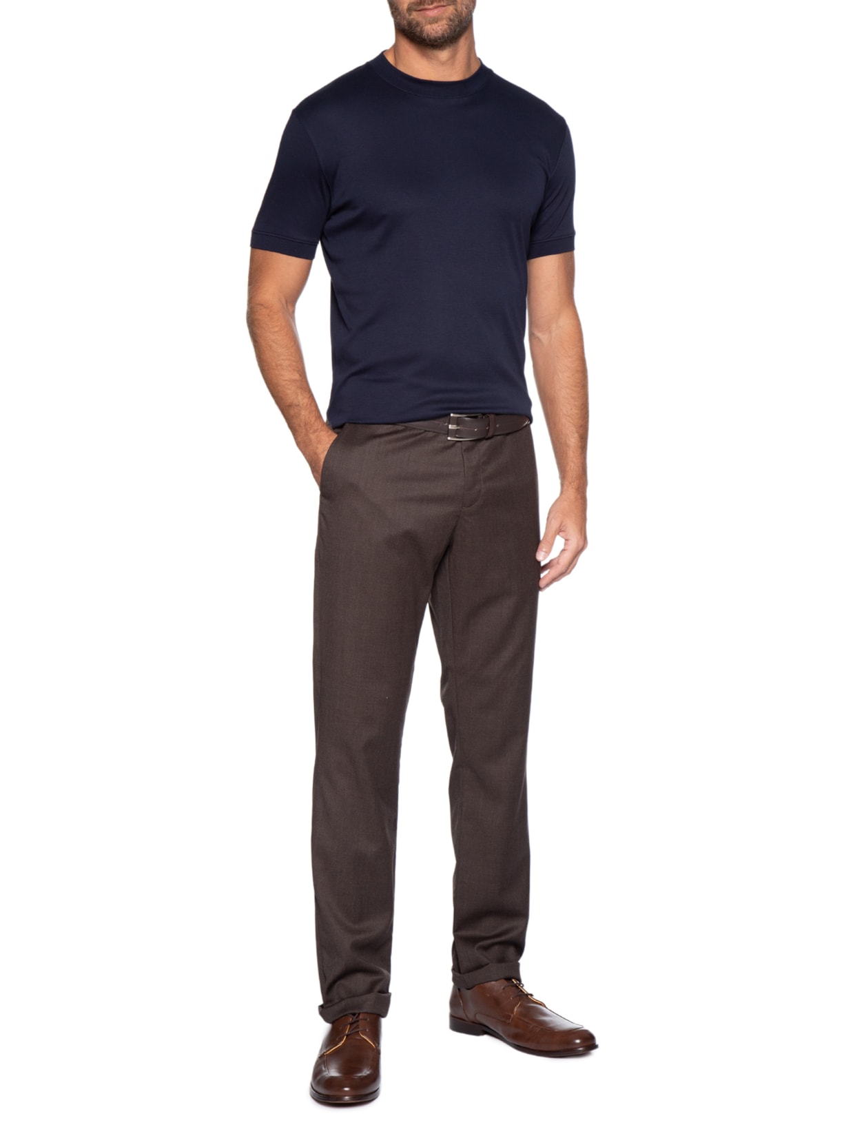 Camiseta Masculina Interlock Gola Média Em Algodão Pima Azul Ricardo Almeida