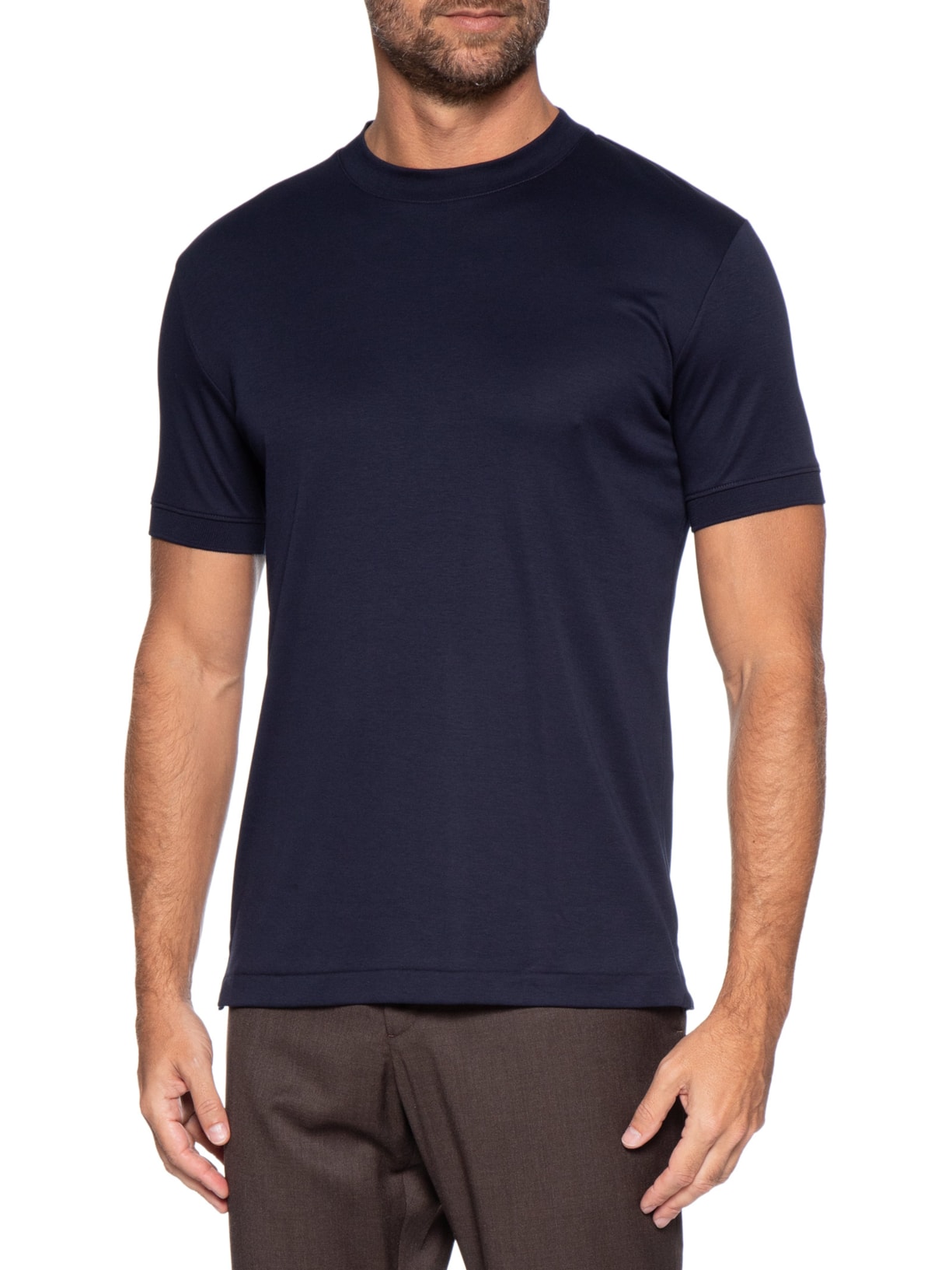Camiseta Masculina Interlock Gola Média Em Algodão Pima Azul Ricardo Almeida