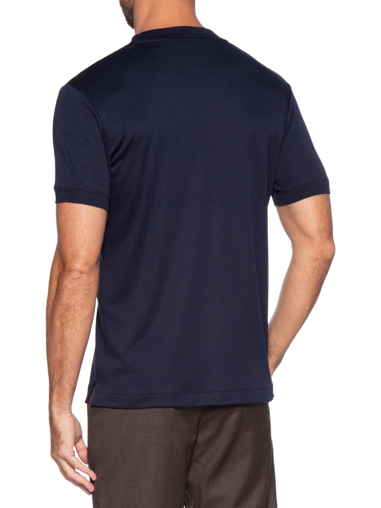 Camiseta Masculina Interlock Gola Média Em Algodão Pima Azul Ricardo Almeida