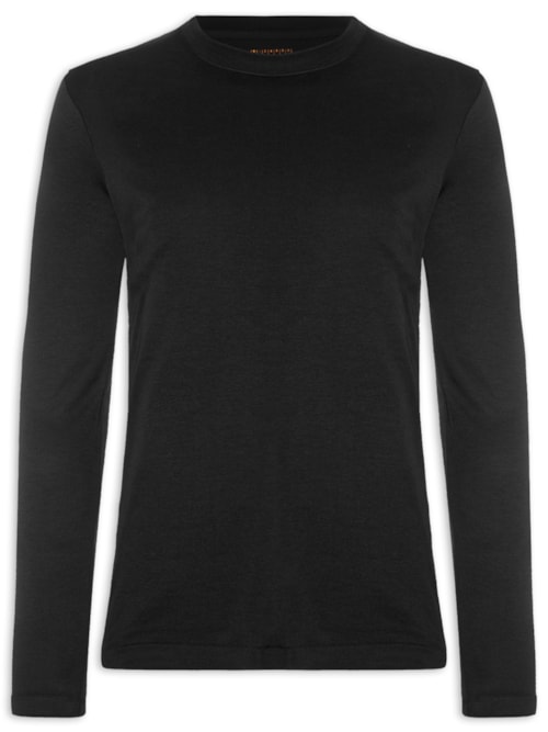 Camiseta Masculina Interlock Manga Longa Gola Média - Preto