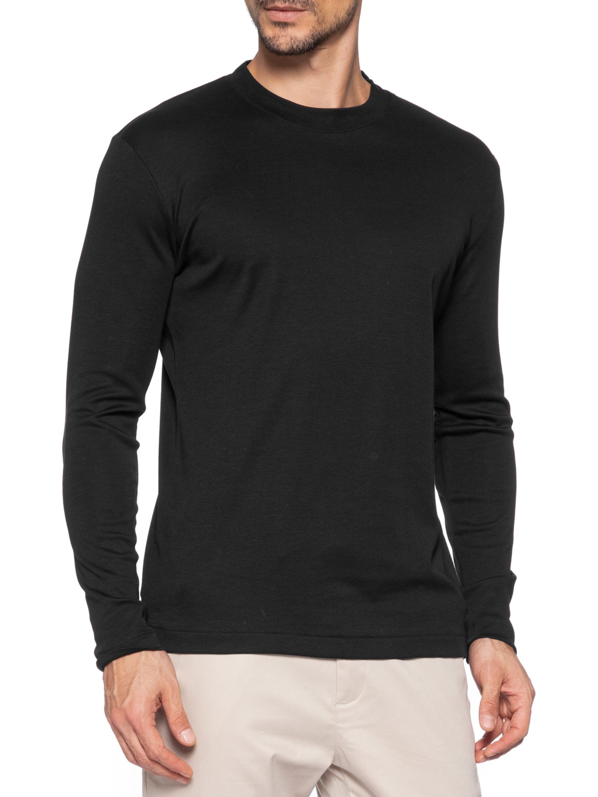 Camiseta Masculina Interlock Manga Longa Gola Média Preto Ricardo Almeida