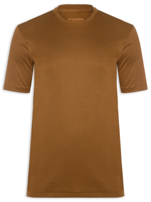 Camiseta Masculina Interlock Sobreposição De Gola Em Algodão Pima - Bege