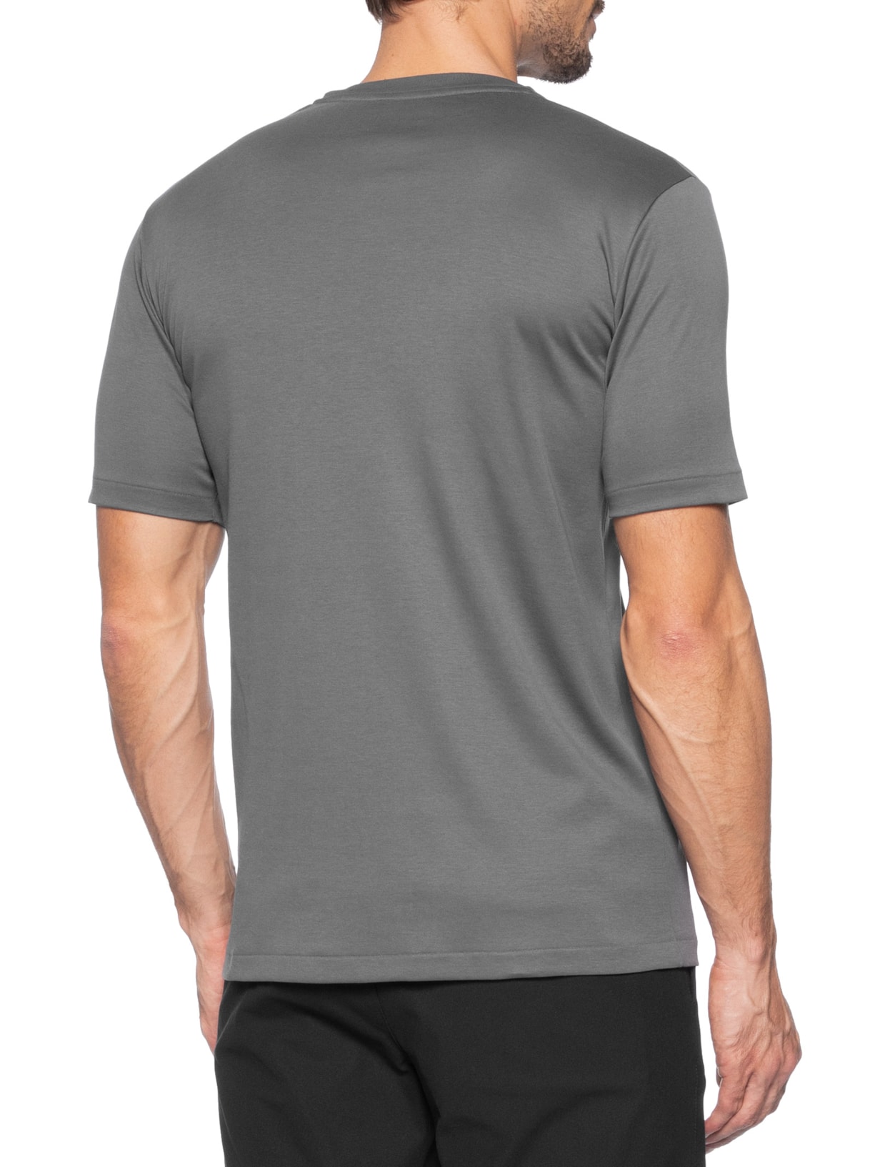 Camiseta Masculina Interlock Sobreposição de Gola Em Algodão Pima Cinza Ricardo Almeida