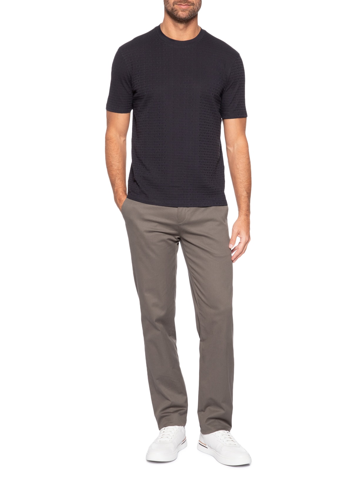 Camiseta Masculina Jersey All-Over Jacquard Lettering Azul Emporio Armani