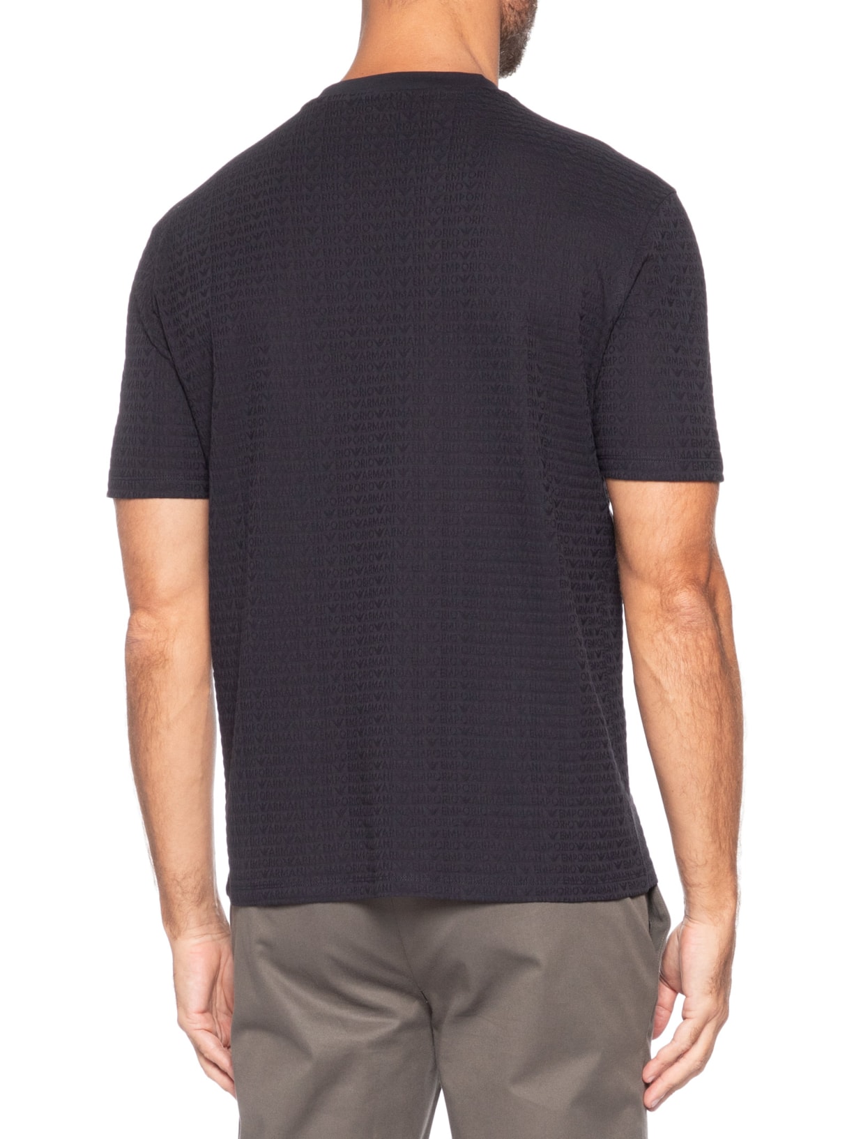 Camiseta Masculina Jersey All-Over Jacquard Lettering Azul Emporio Armani