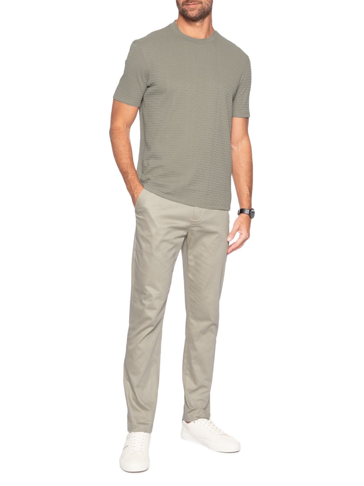 Camiseta Masculina Jersey All-Over Jacquard Lettering Cinza Emporio Armani