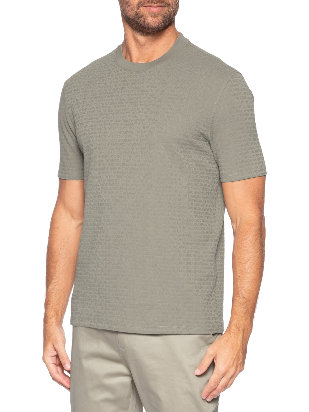 Camiseta Masculina Jersey All-Over Jacquard Lettering Cinza Emporio Armani