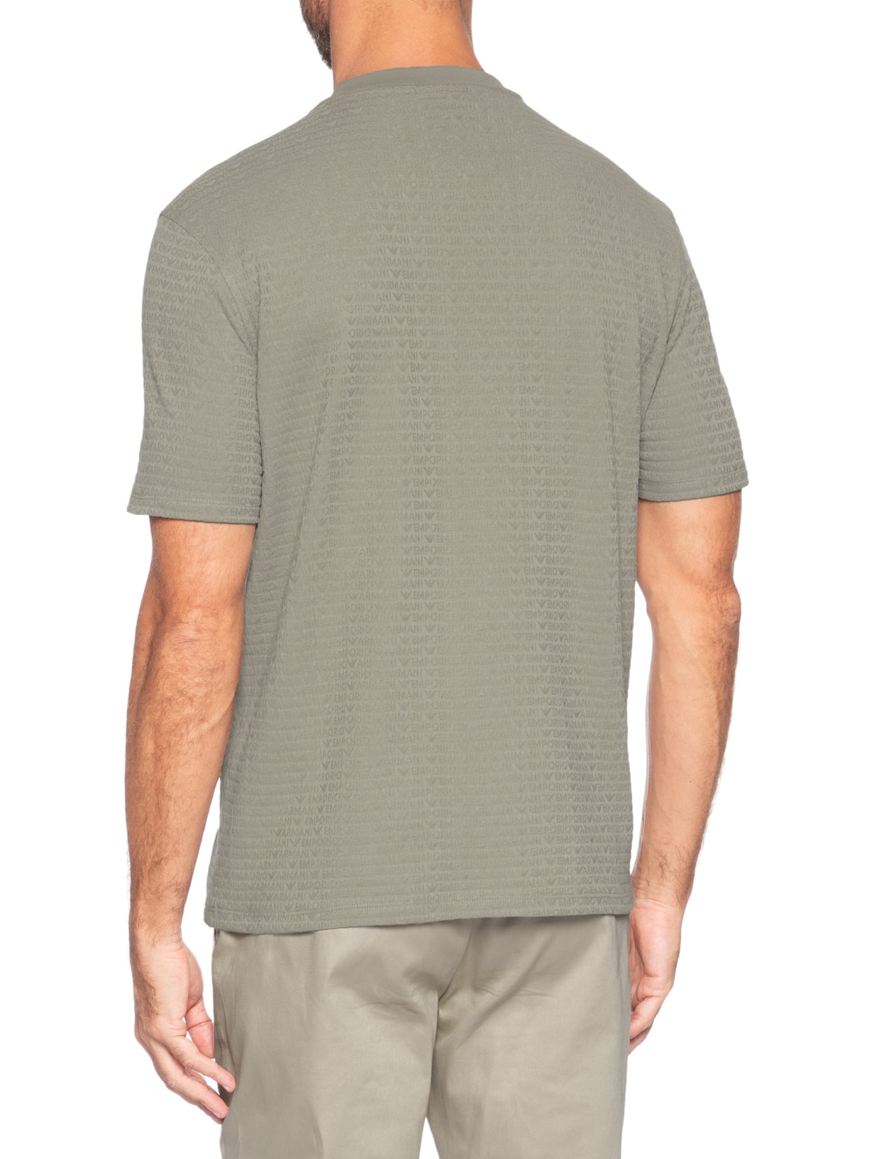 Camiseta Masculina Jersey All-Over Jacquard Lettering Cinza Emporio Armani