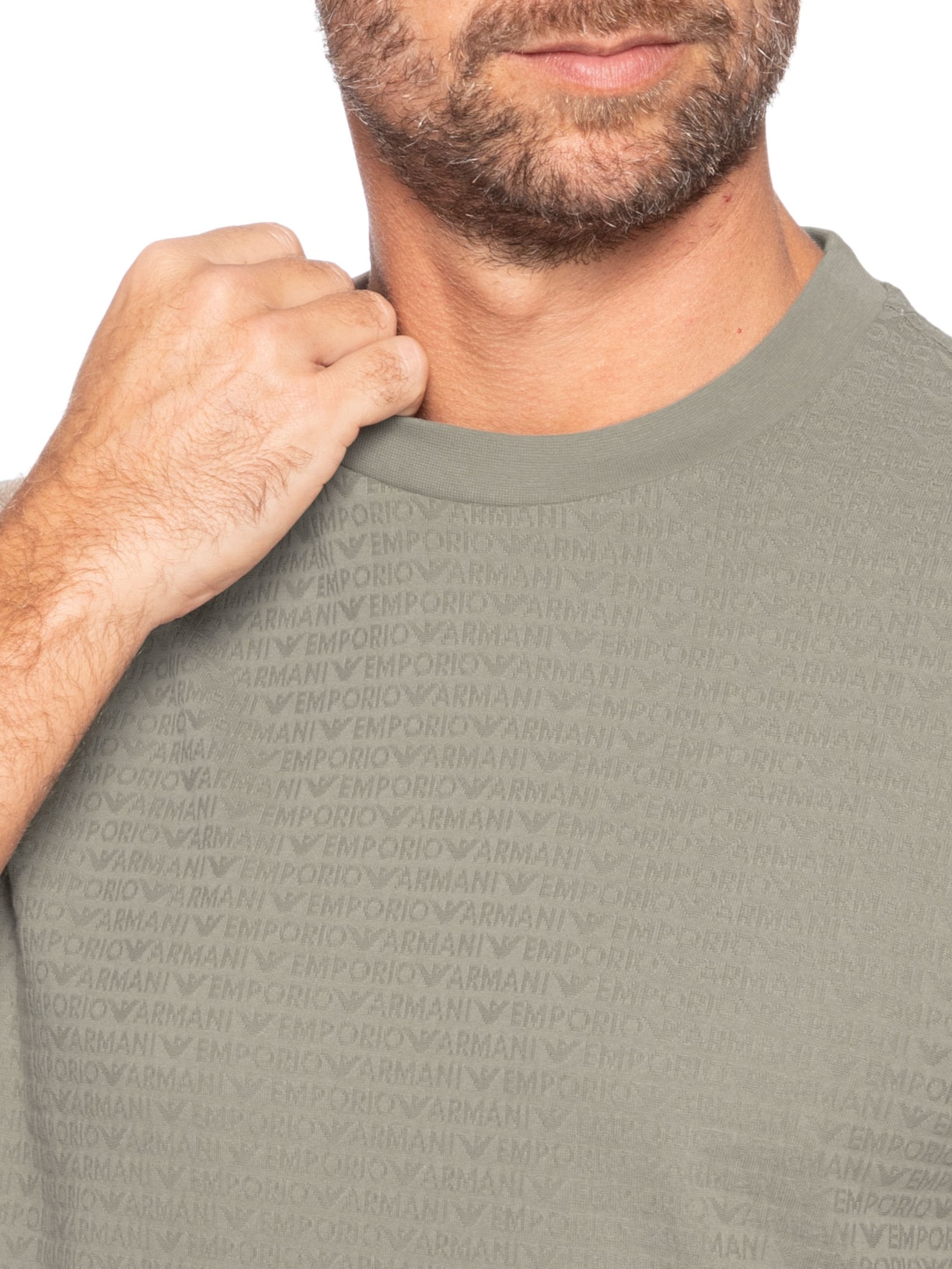 Camiseta Masculina Jersey All-Over Jacquard Lettering Cinza Emporio Armani