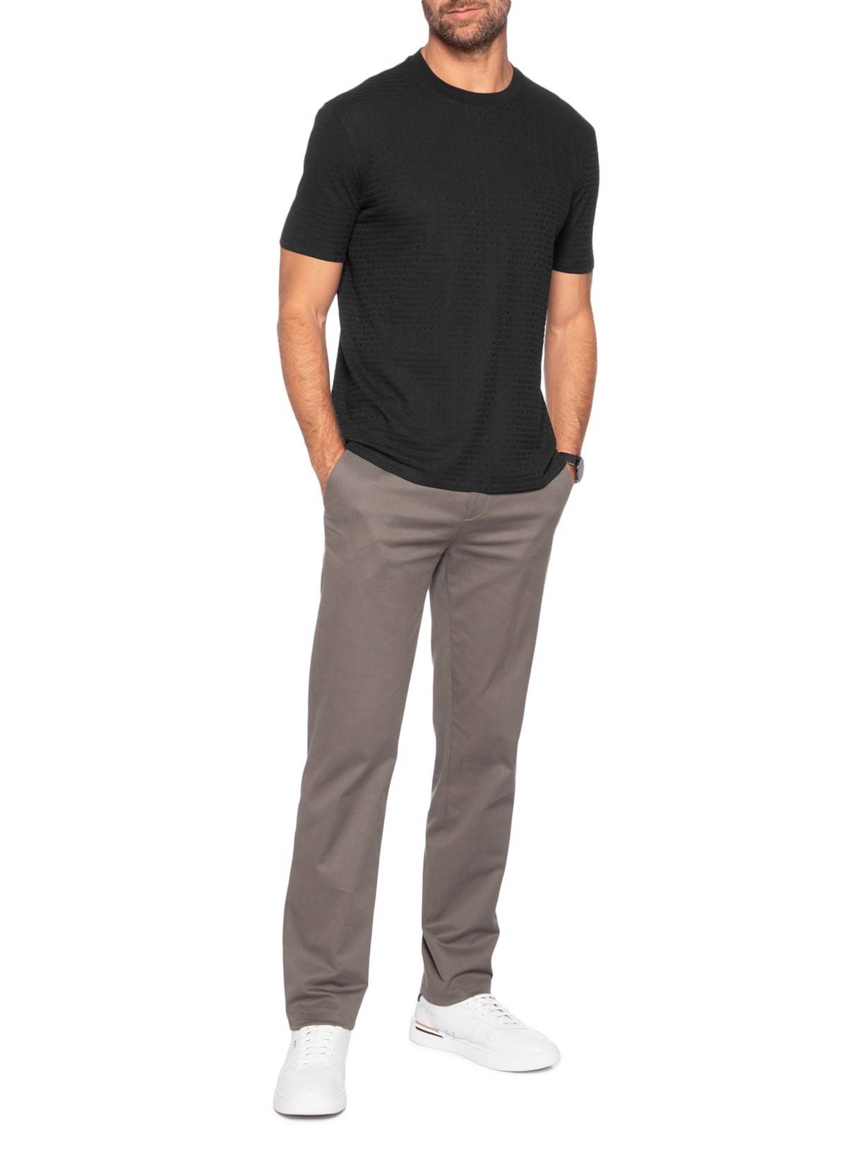 Camiseta Masculina Jersey All-Over Jacquard Lettering Preto Emporio Armani