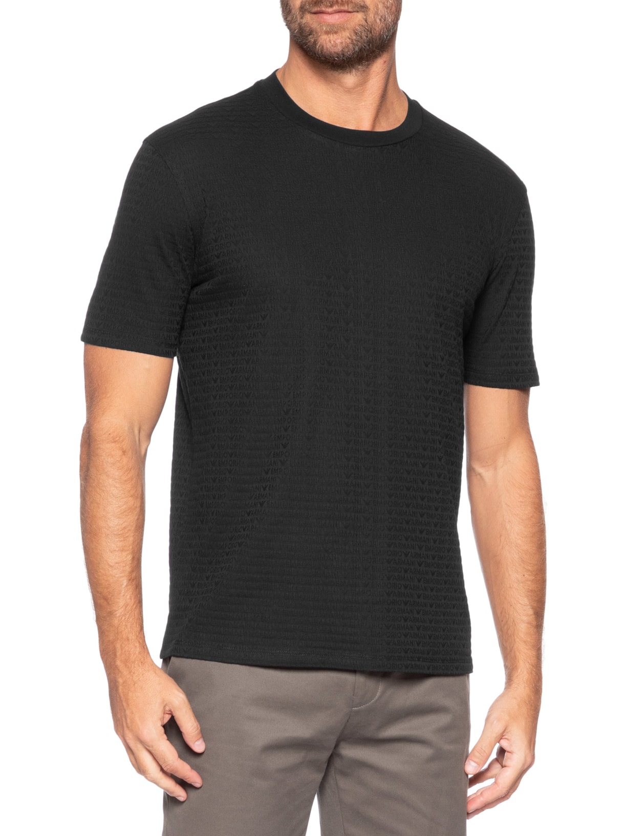 Camiseta Masculina Jersey All-Over Jacquard Lettering Preto Emporio Armani