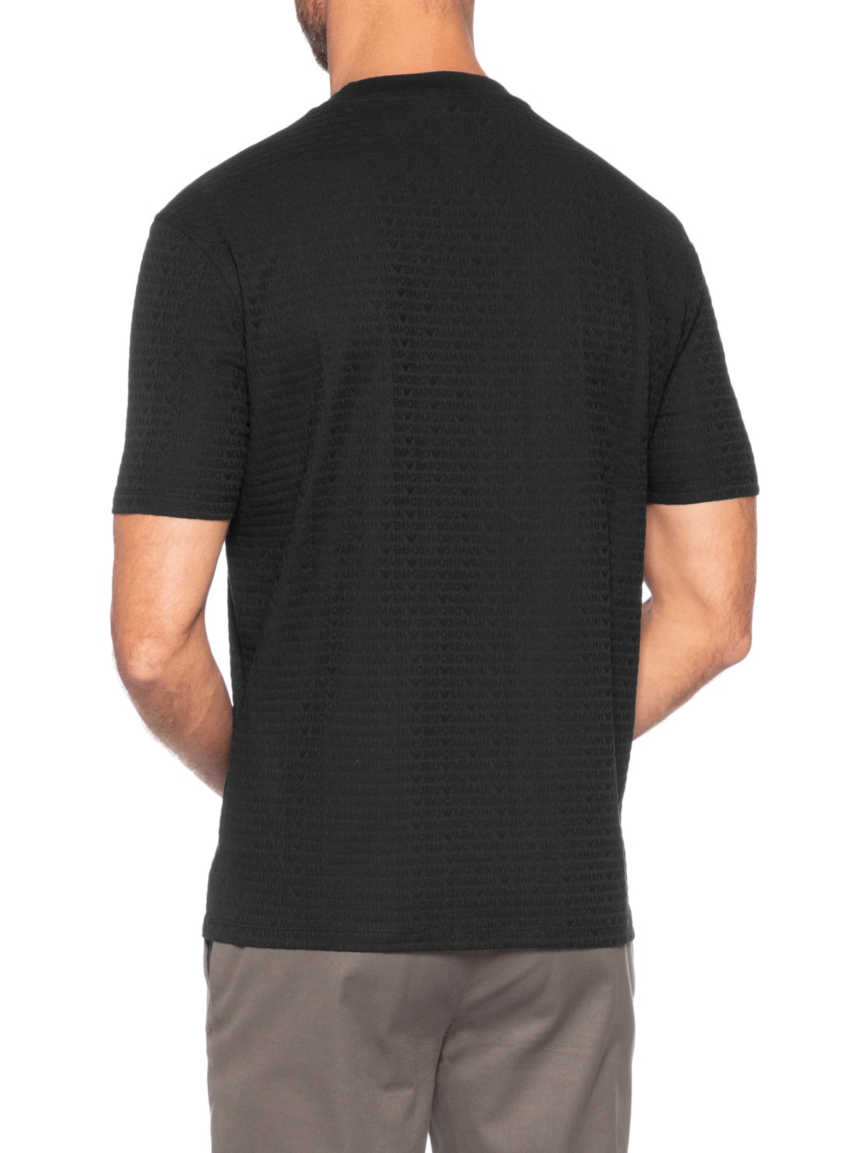 Camiseta Masculina Jersey All-Over Jacquard Lettering Preto Emporio Armani