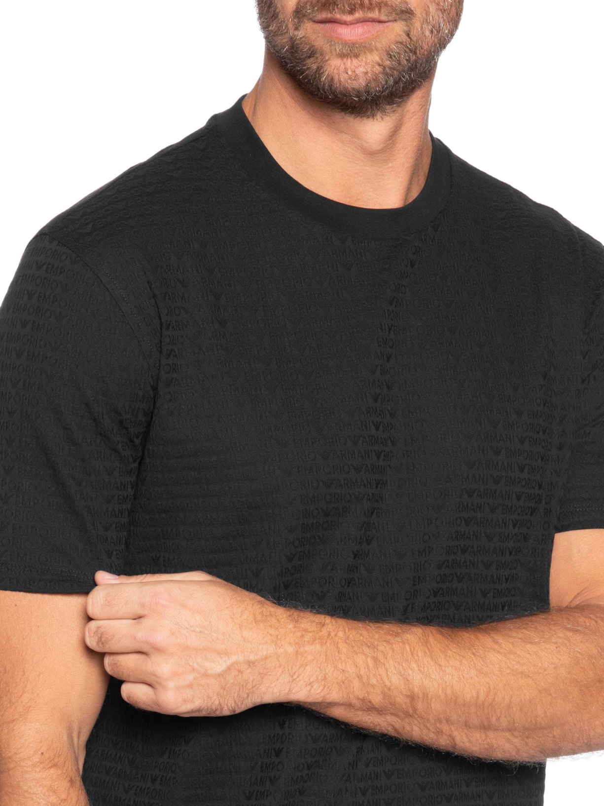 Camiseta Masculina Jersey All-Over Jacquard Lettering Preto Emporio Armani