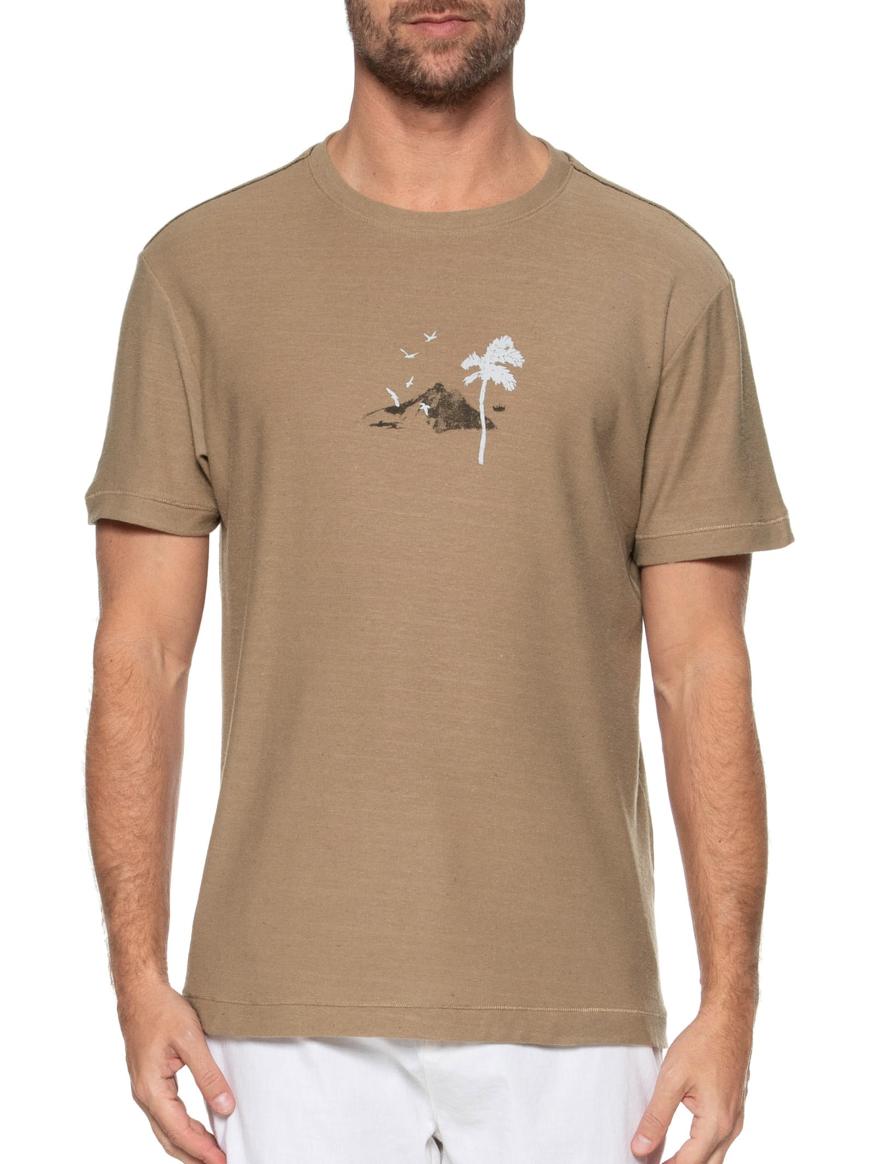 Camiseta Masculina Juta Painting Rio Manga Curta Marrom Osklen