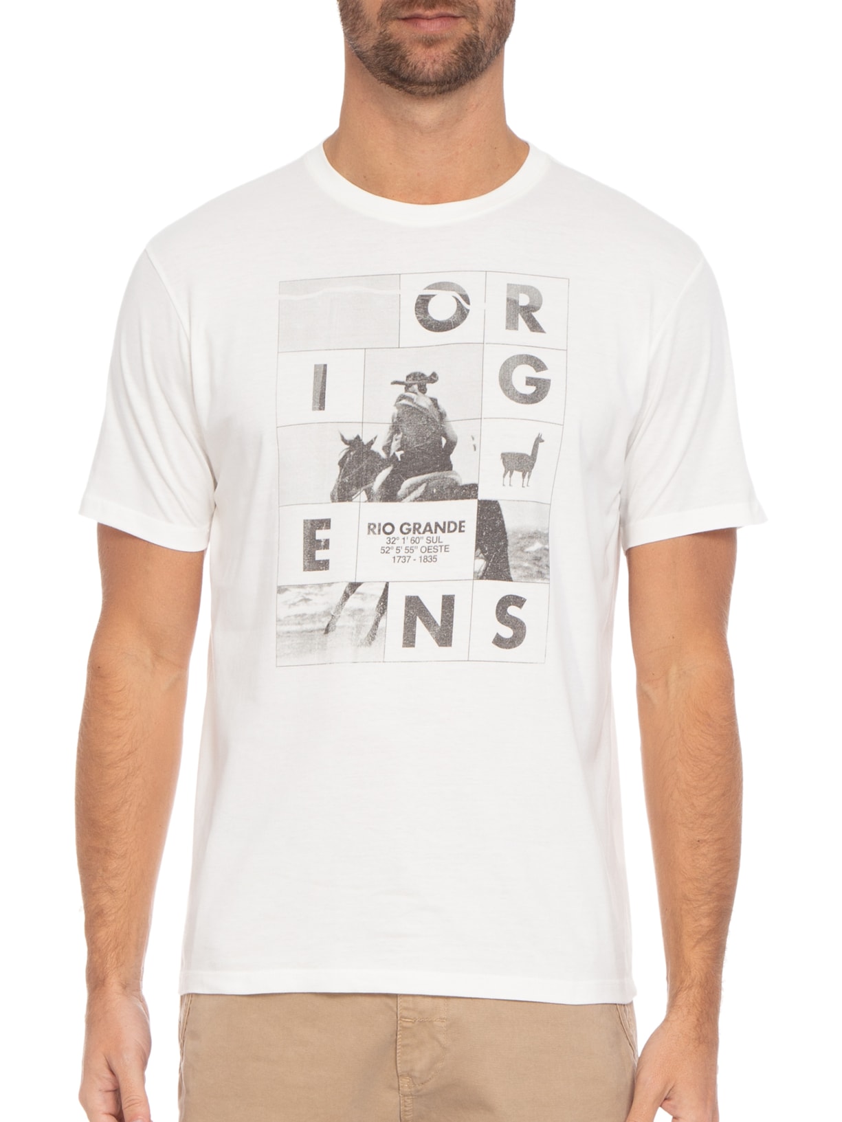 Camiseta Masculina Lhama Rio Grande Off White Zapalla