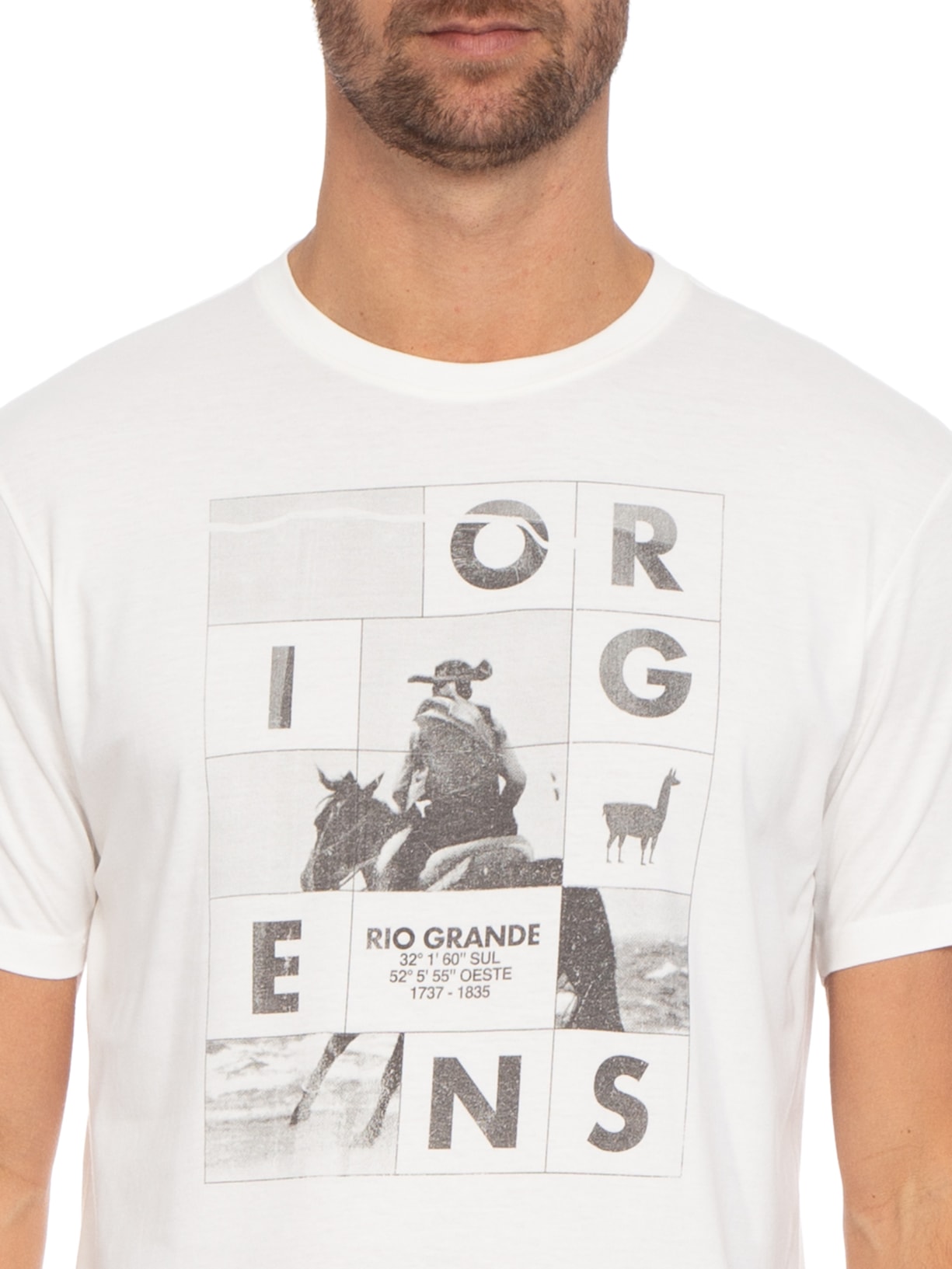 Camiseta Masculina Lhama Rio Grande Off White Zapalla