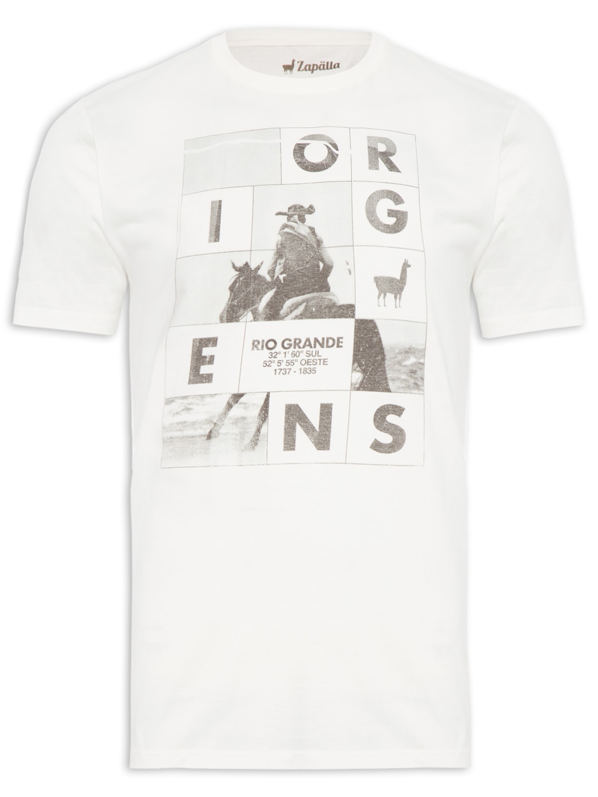 Camiseta Masculina Lhama Rio Grande Off White Zapalla