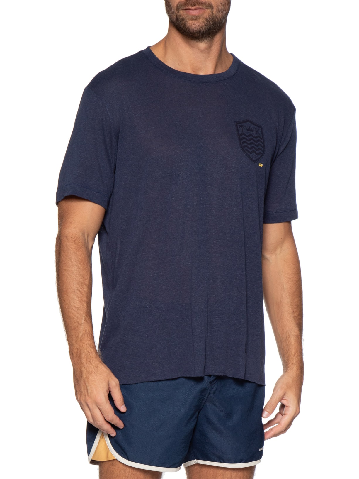 Camiseta Masculina Light Brasão Linen Azul Osklen