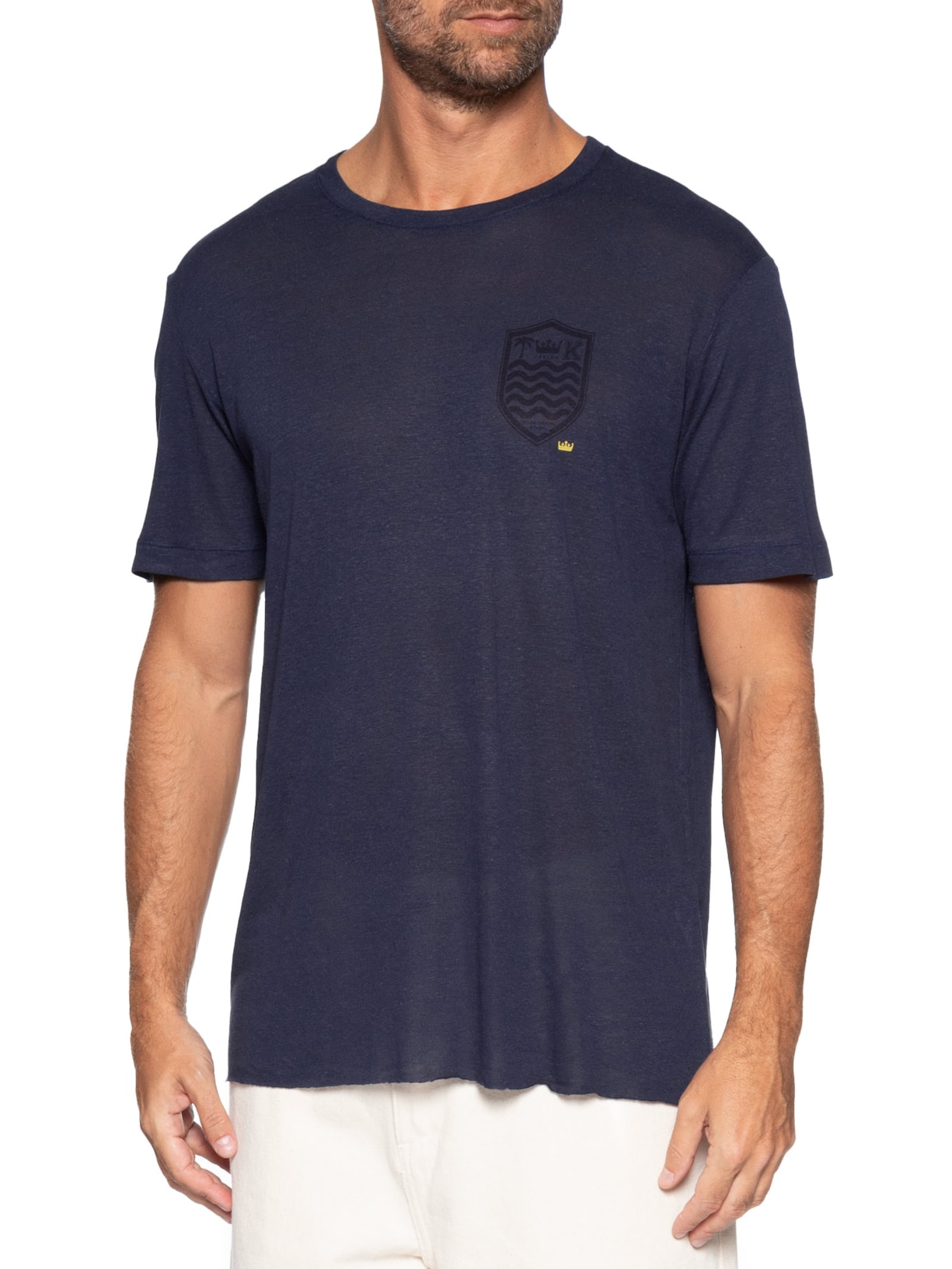 Camiseta Masculina Light Brasão Linen Azul Osklen