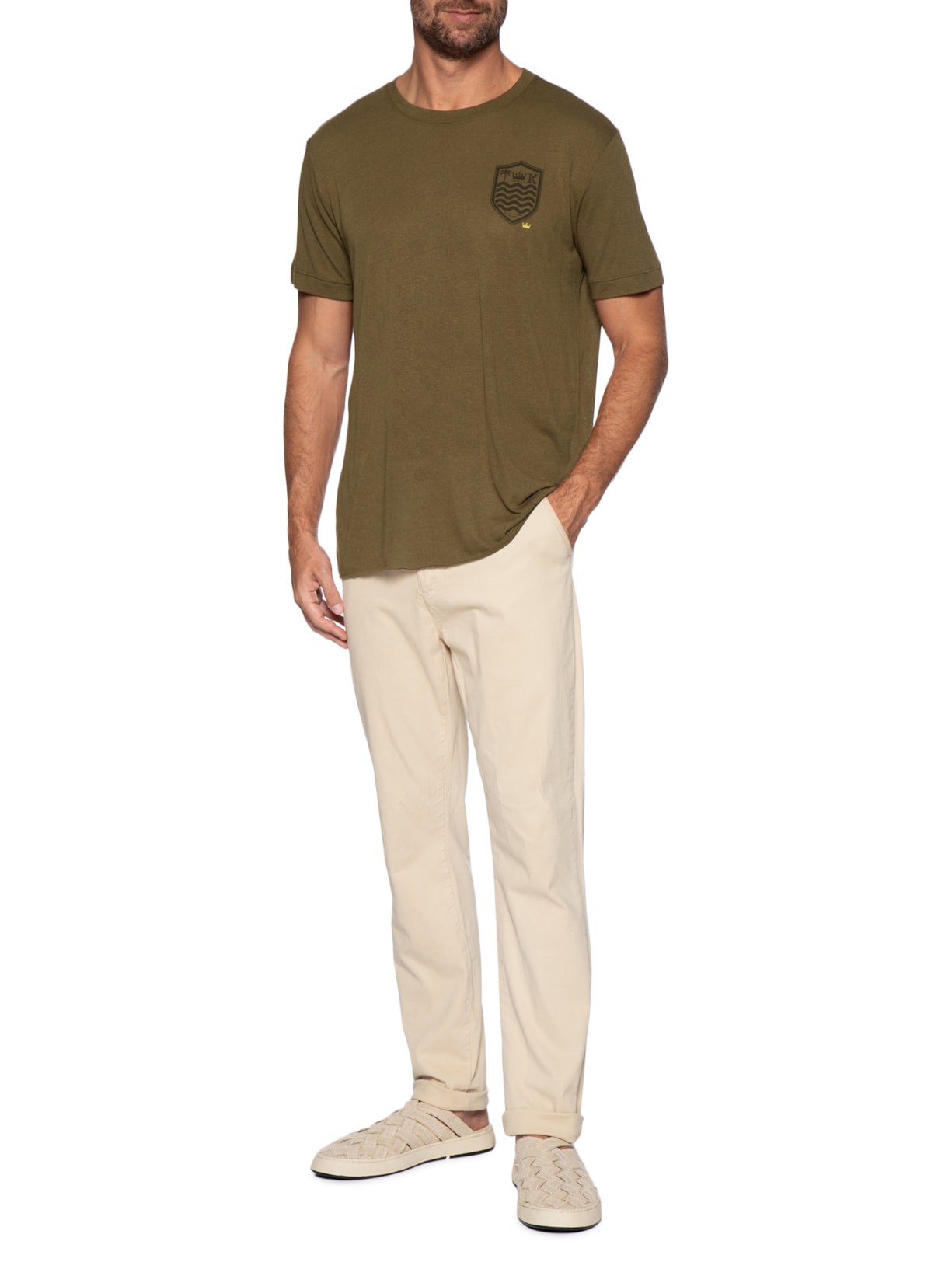 Camiseta Masculina Light Brasão Linen Marrom Osklen