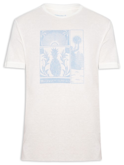 Camiseta Masculina Light Linen Stamp Manga Curta - Branco
