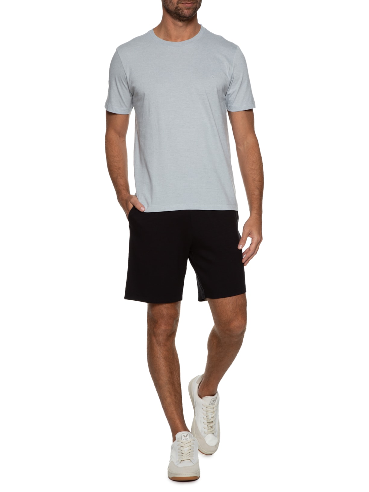 Camiseta Masculina Linen Manga Curta Básica Azul Vr