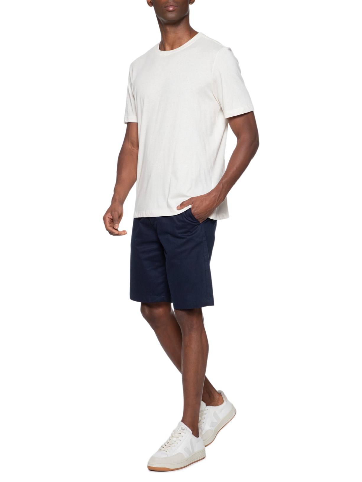 Camiseta Masculina Linen Manga Curta Básica Bege Vr