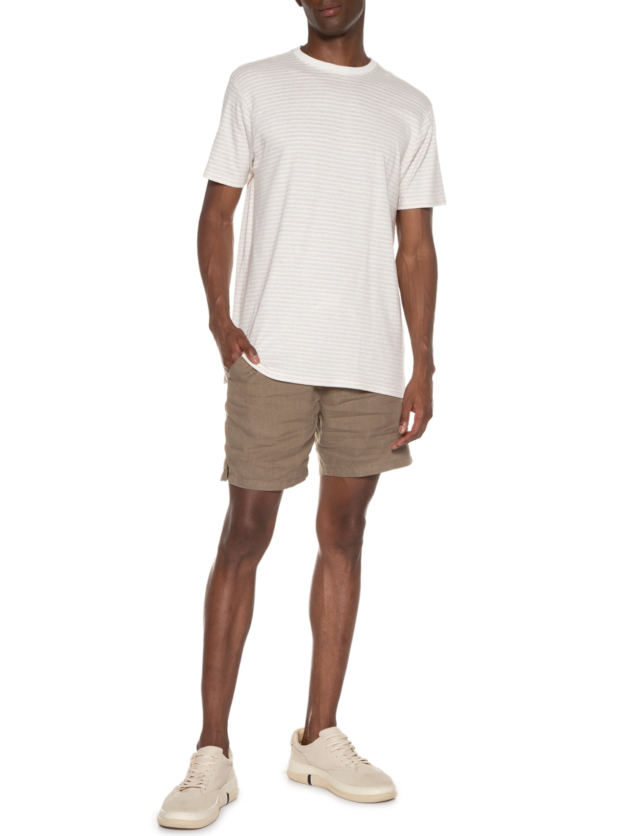 Camiseta Masculina Linen Stripes Bege Foxton