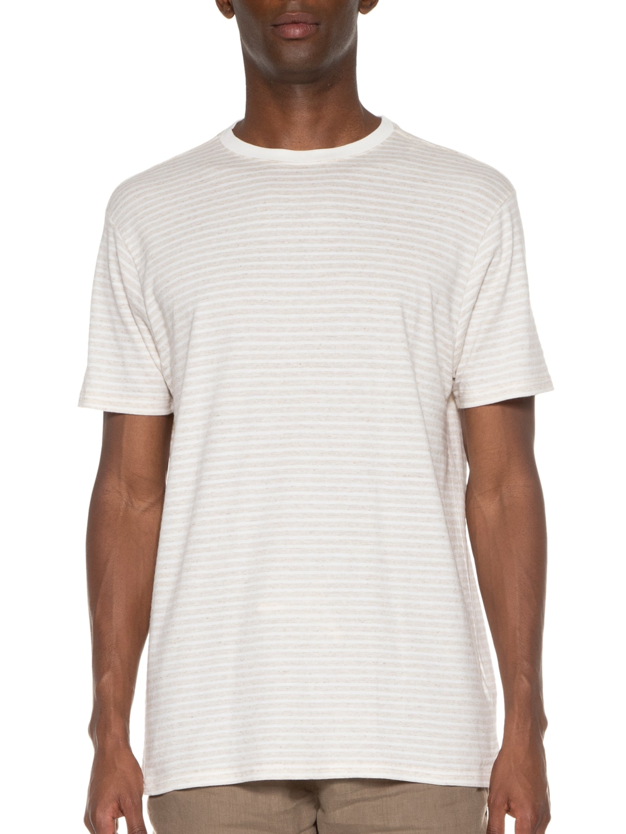 Camiseta Masculina Linen Stripes Bege Foxton