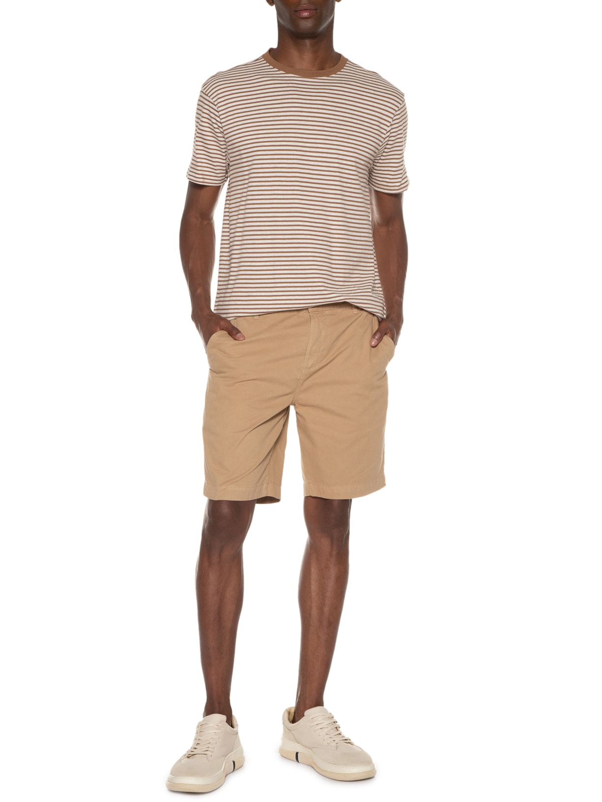 Camiseta Masculina Linen Stripes Marrom Foxton