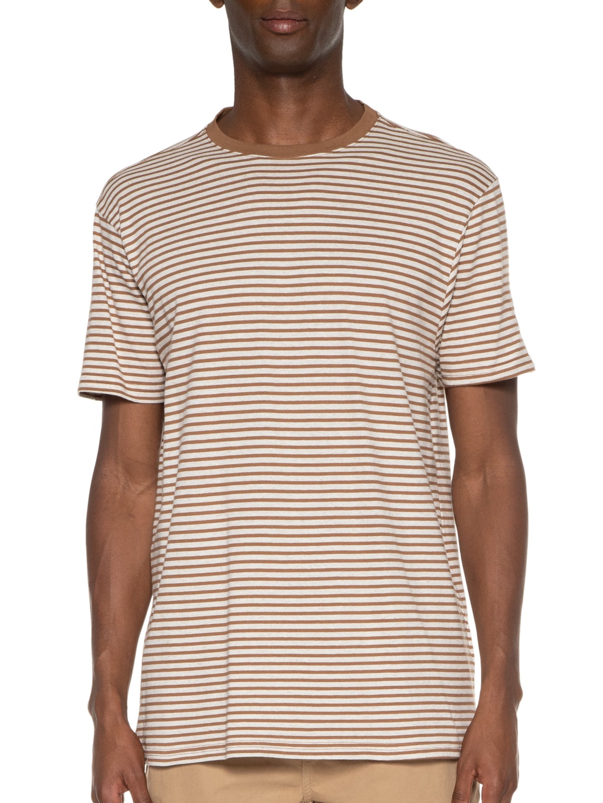 Camiseta Masculina Linen Stripes Marrom Foxton