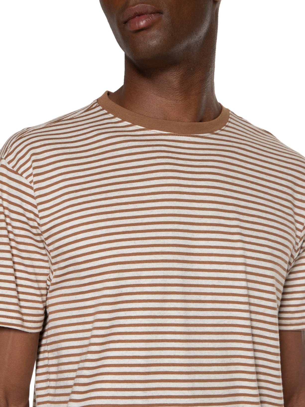 Camiseta Masculina Linen Stripes Marrom Foxton