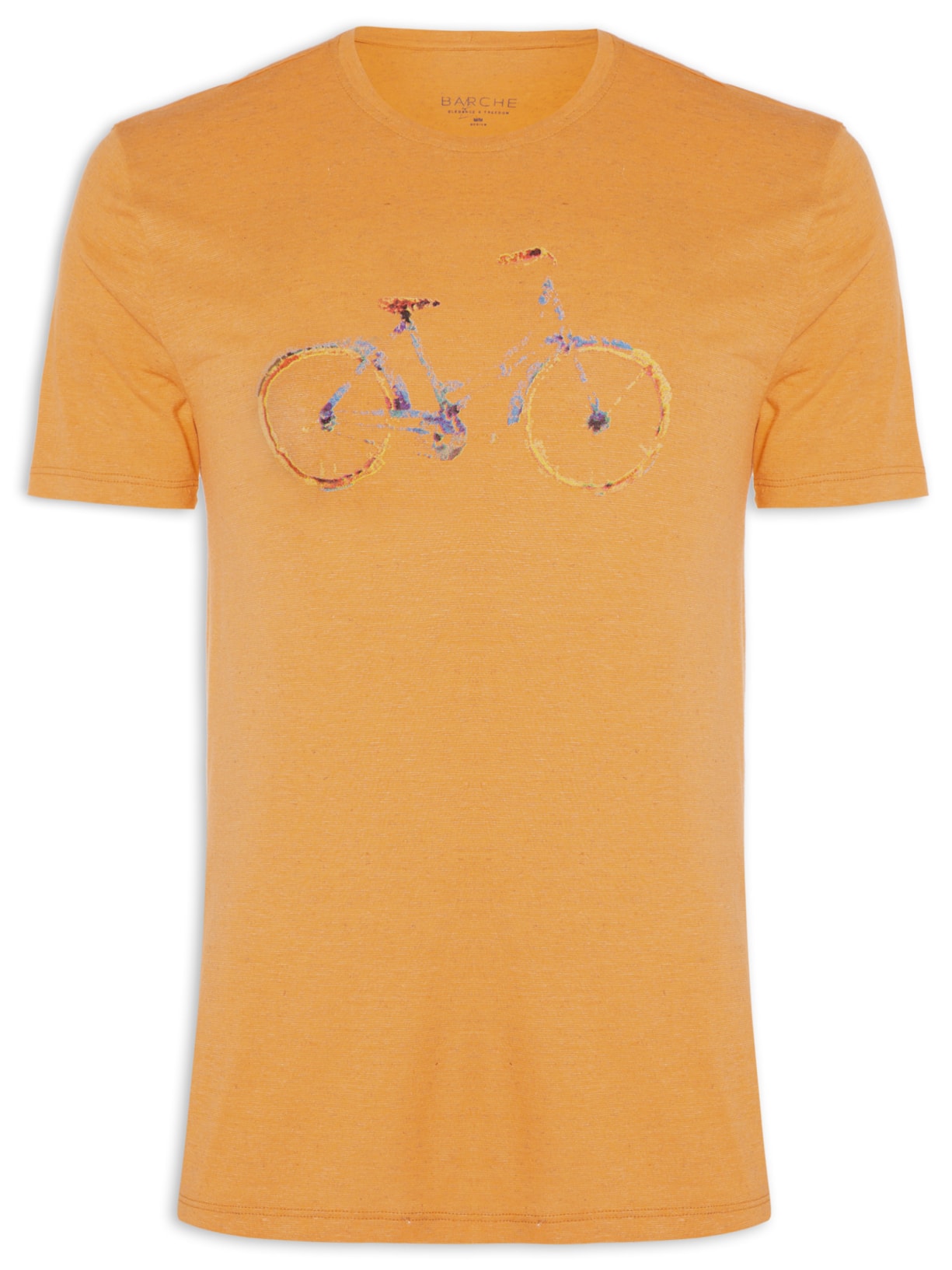 Camiseta Masculina Linho Estampa Bicicleta - Laranja