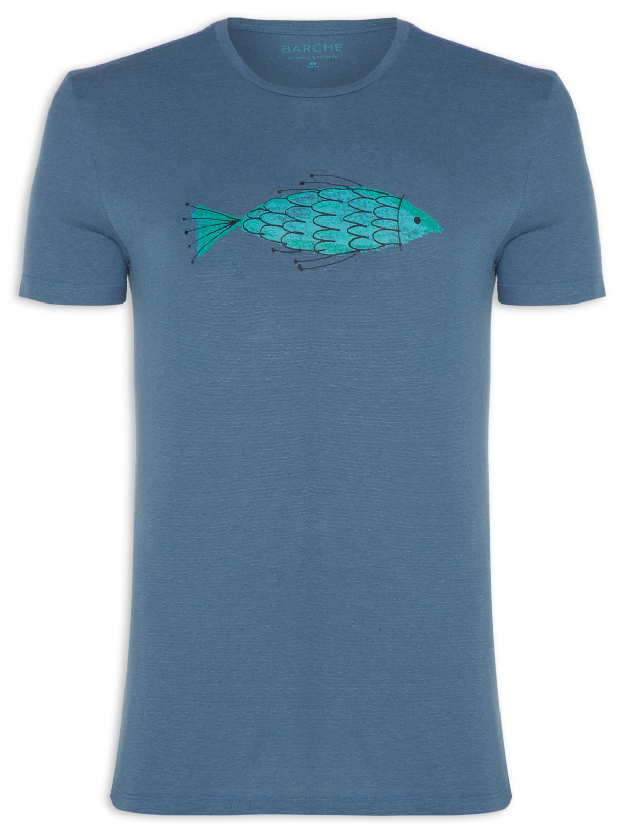 Camiseta Masculina Linho Estampa Peixe - Azul