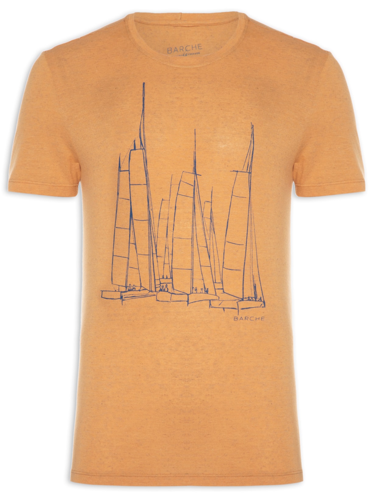 Camiseta Masculina Linho Estampado - Laranja