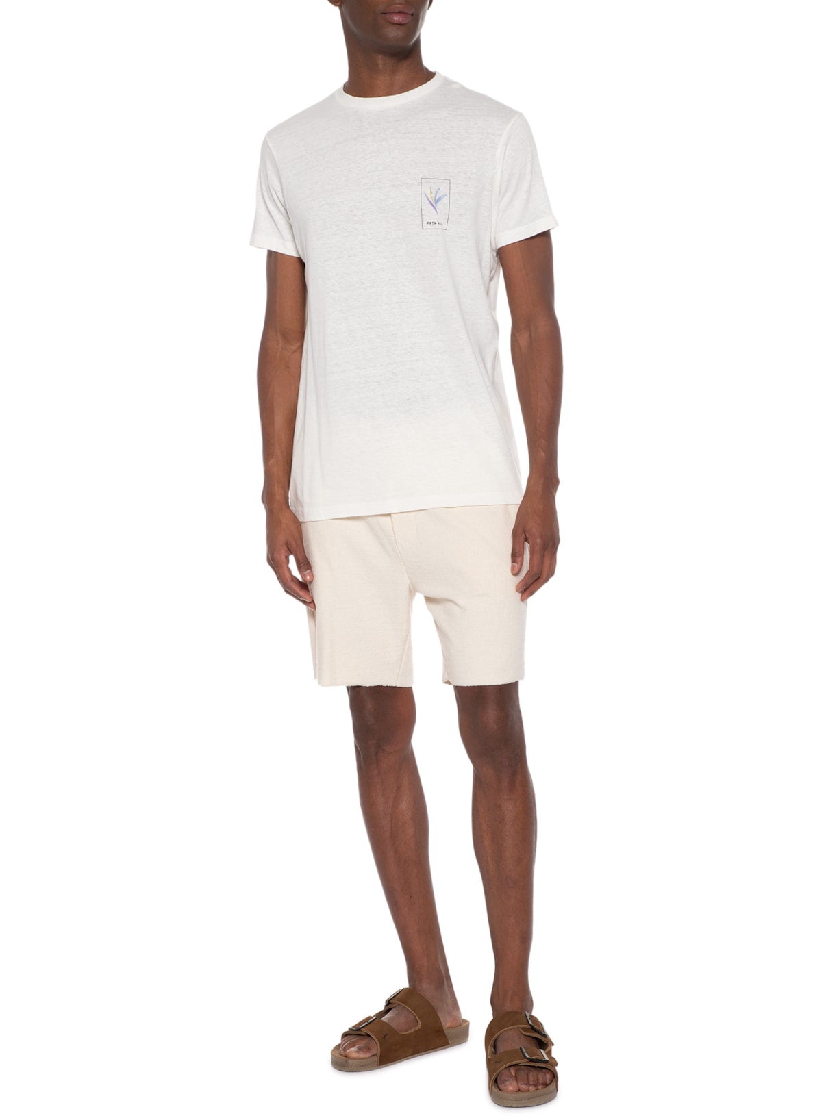 Camiseta Masculina Linho Strelitzia Aquarela Off White Foxton