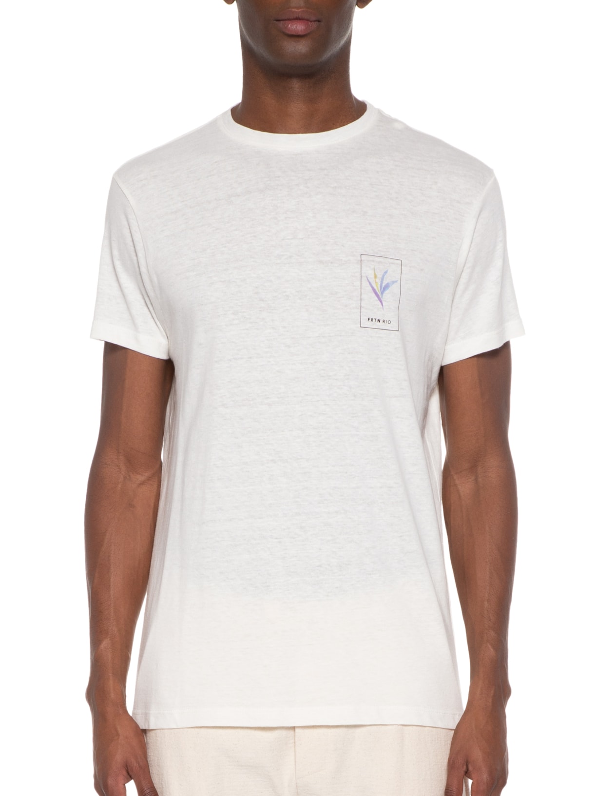 Camiseta Masculina Linho Strelitzia Aquarela Off White Foxton